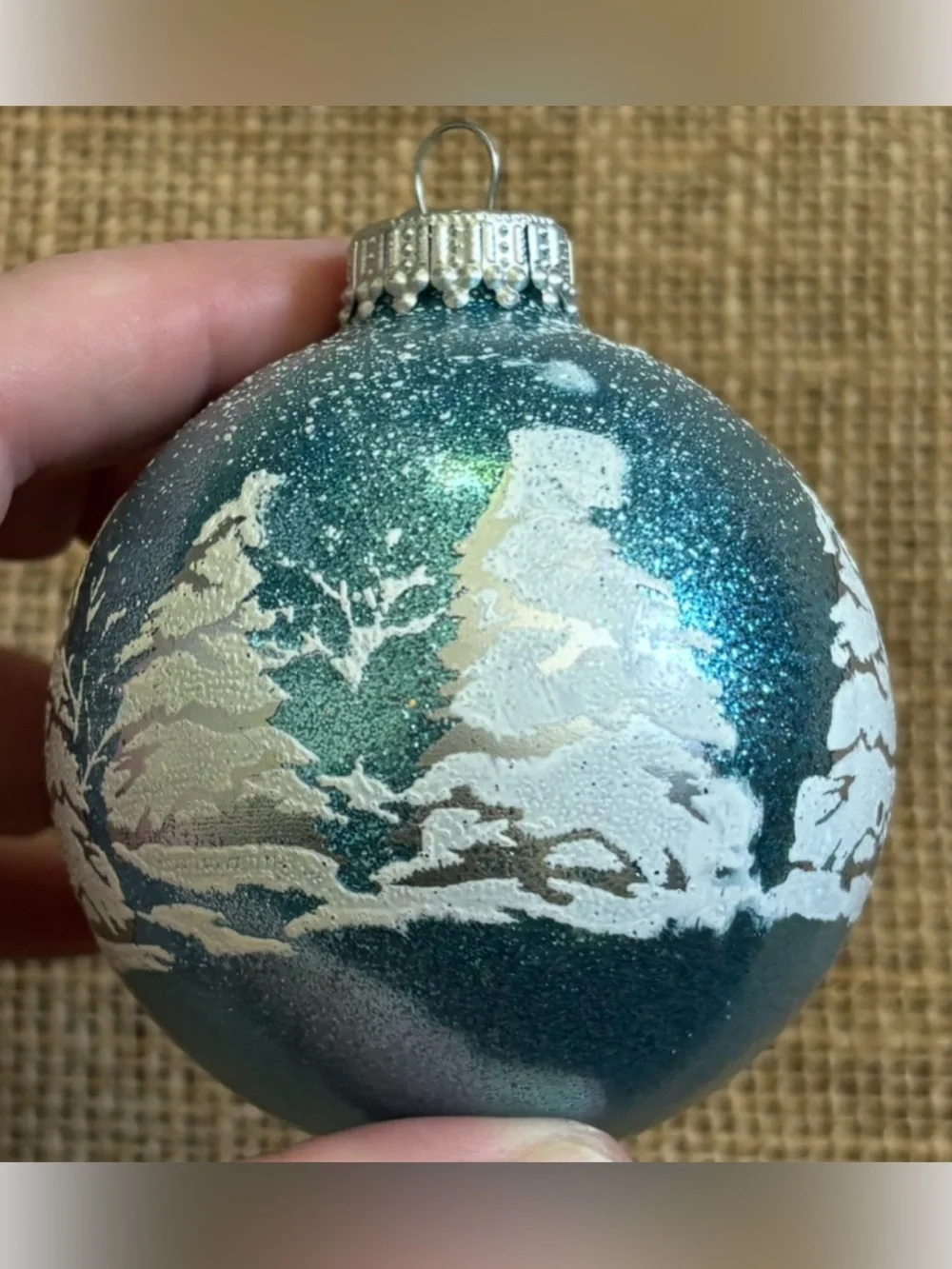 Vintage Krebs Turquoise Bliss Frosted Forest Glass Ball Ornament Christmas